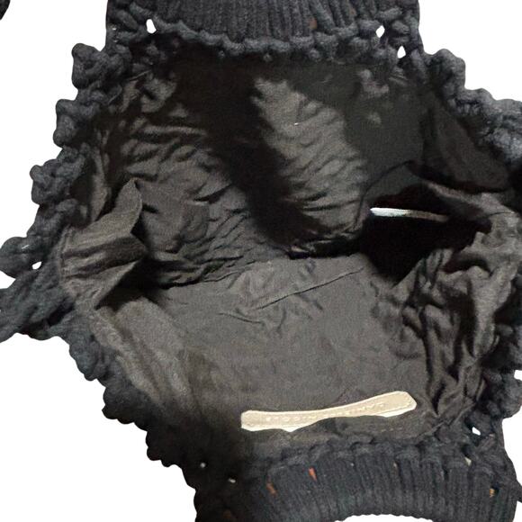 Danielle Nicole black macrame crossbody bag fringed purse mod wood handles - Picture 5 of 9